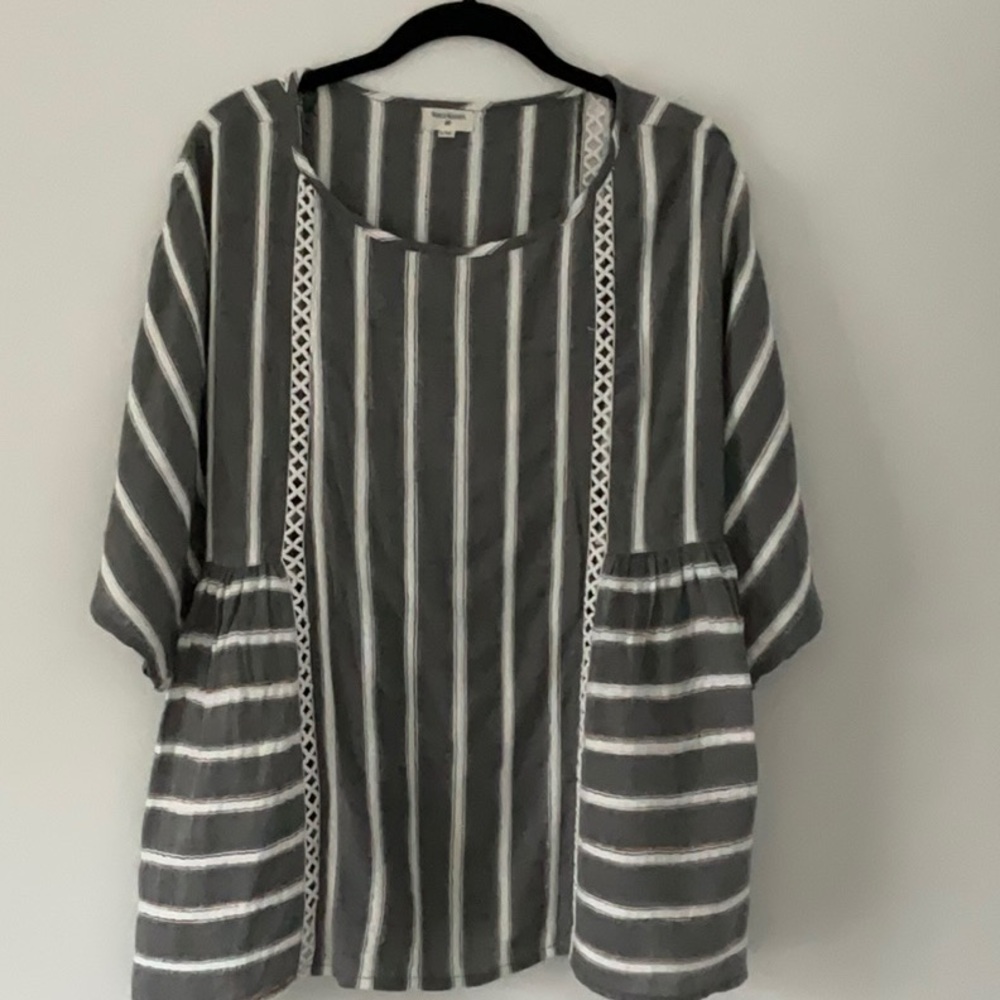 Cost Plus World Market Gray and White Striped Blouse